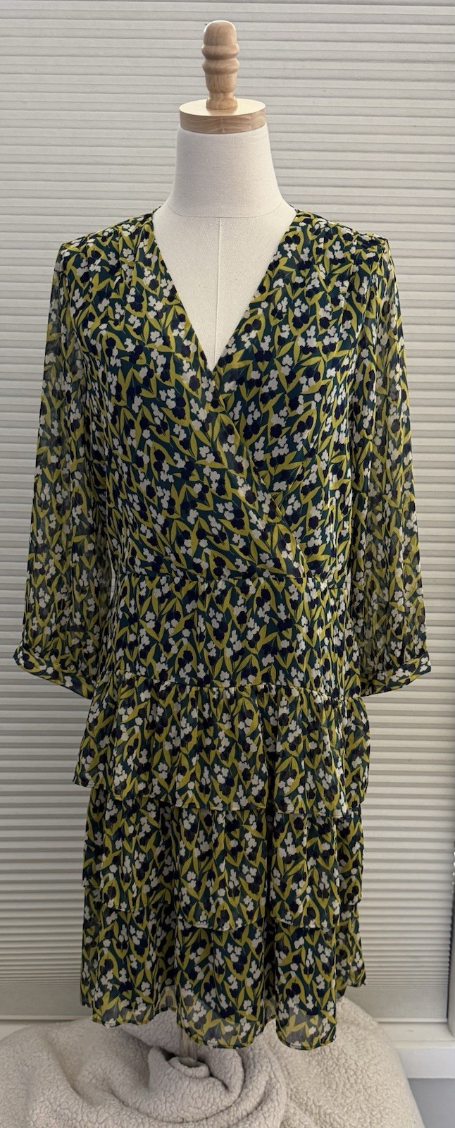 Banana Republic Green Blue Yellow Floral Tiered Mini Dress Green Size 12