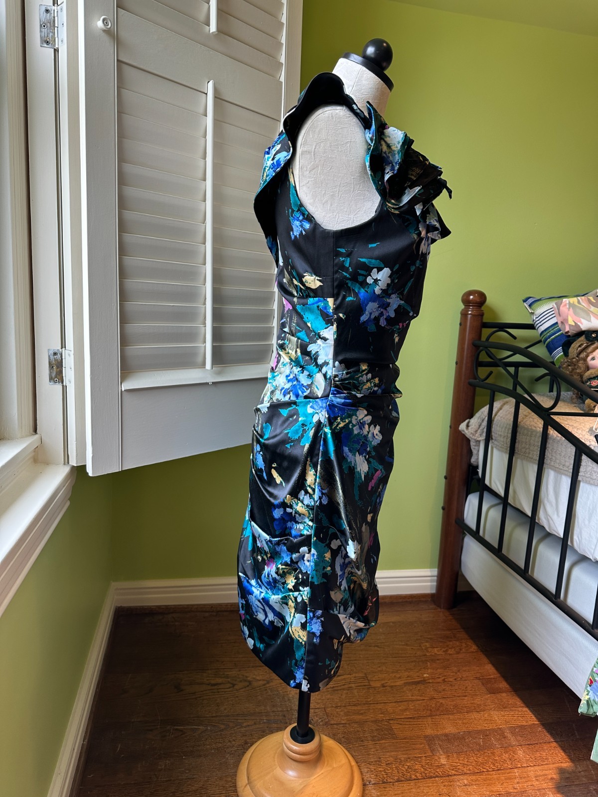 Teri Jon Rickie Freeman One Shoulder Floral Satin Cocktail Dress Size 10