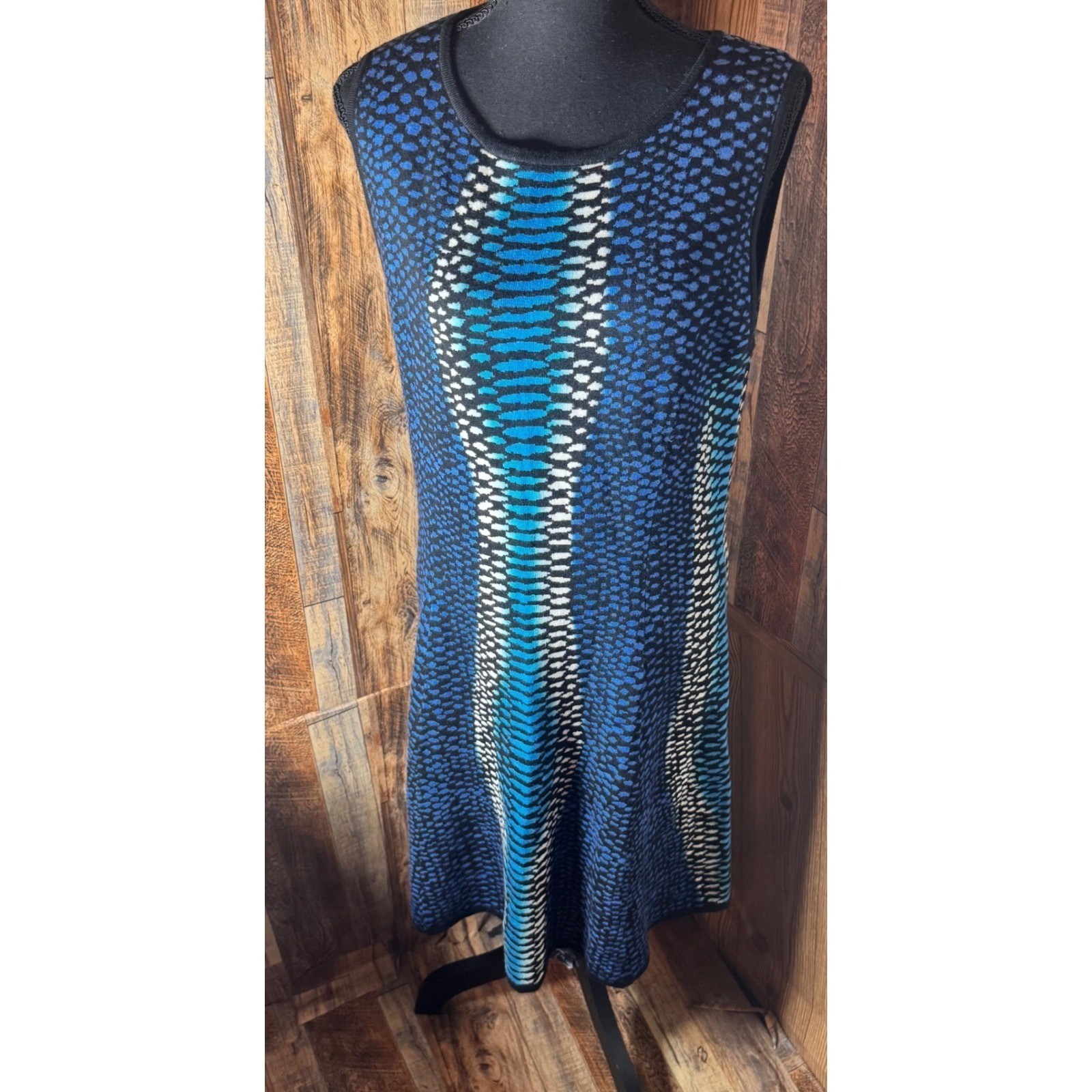 Magaschoni New York Blue Combo Knit Sleeveless Dress-L
