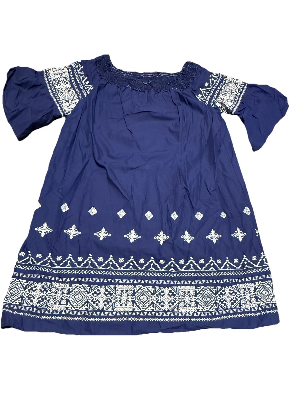 Max edition women’s blue embroidered off shoulder tunic dress large