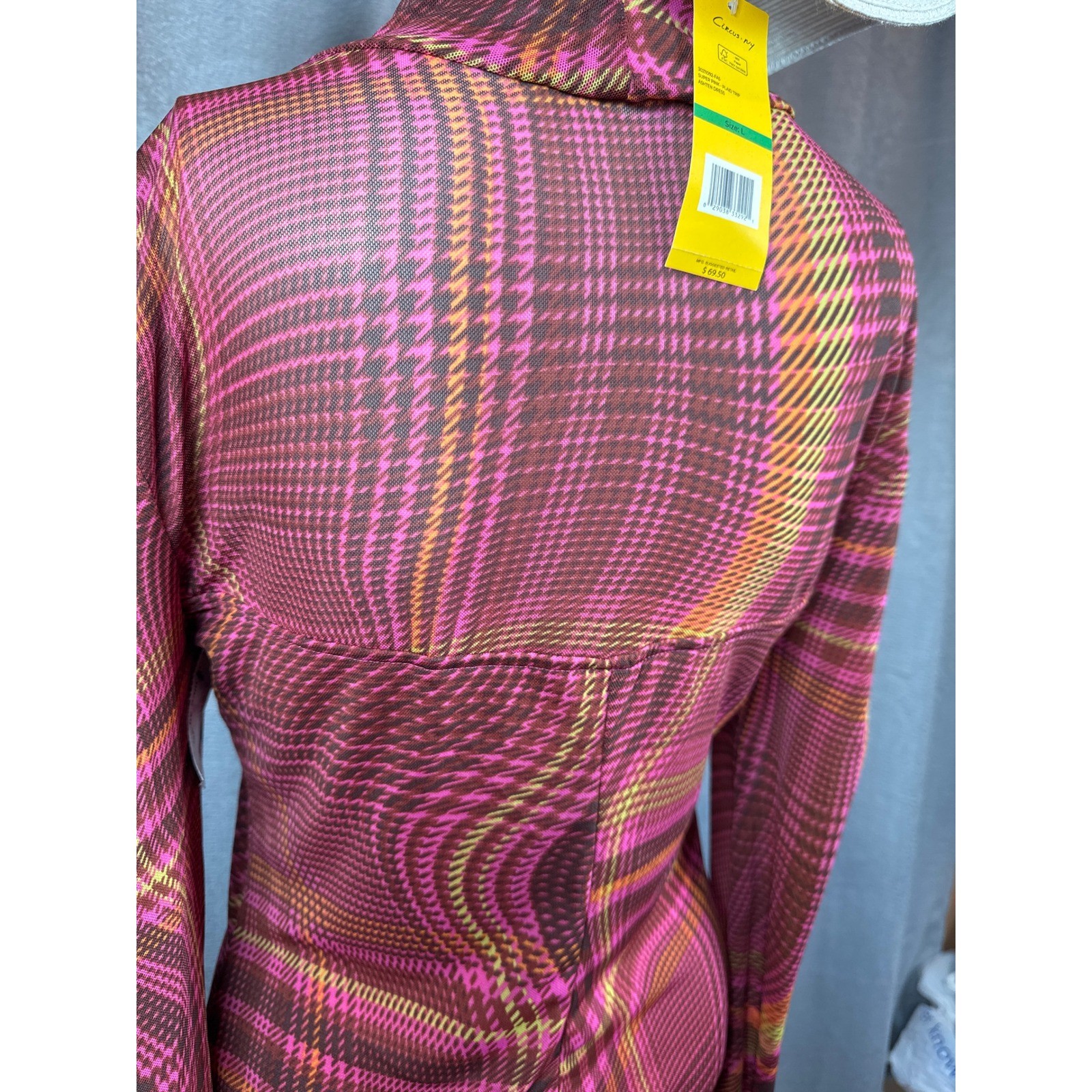 Circus NY Super Pink Plaid Trip Ashtan Dress Turtleneck Long Sleeve Size L