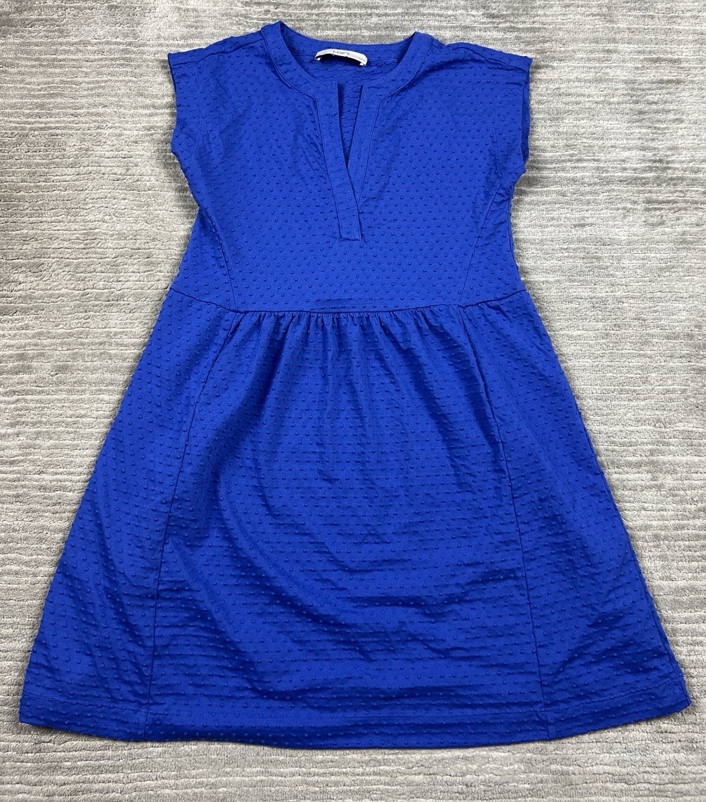 Loft Dress Womens XSP Blue V-Neck Mini Cotton Blend Textured Casual