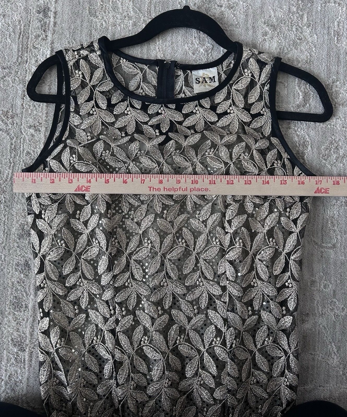 Sam Sheer Embroidered Glitter Slip Lined Cocktail Midi Dress Women Sz S Formal