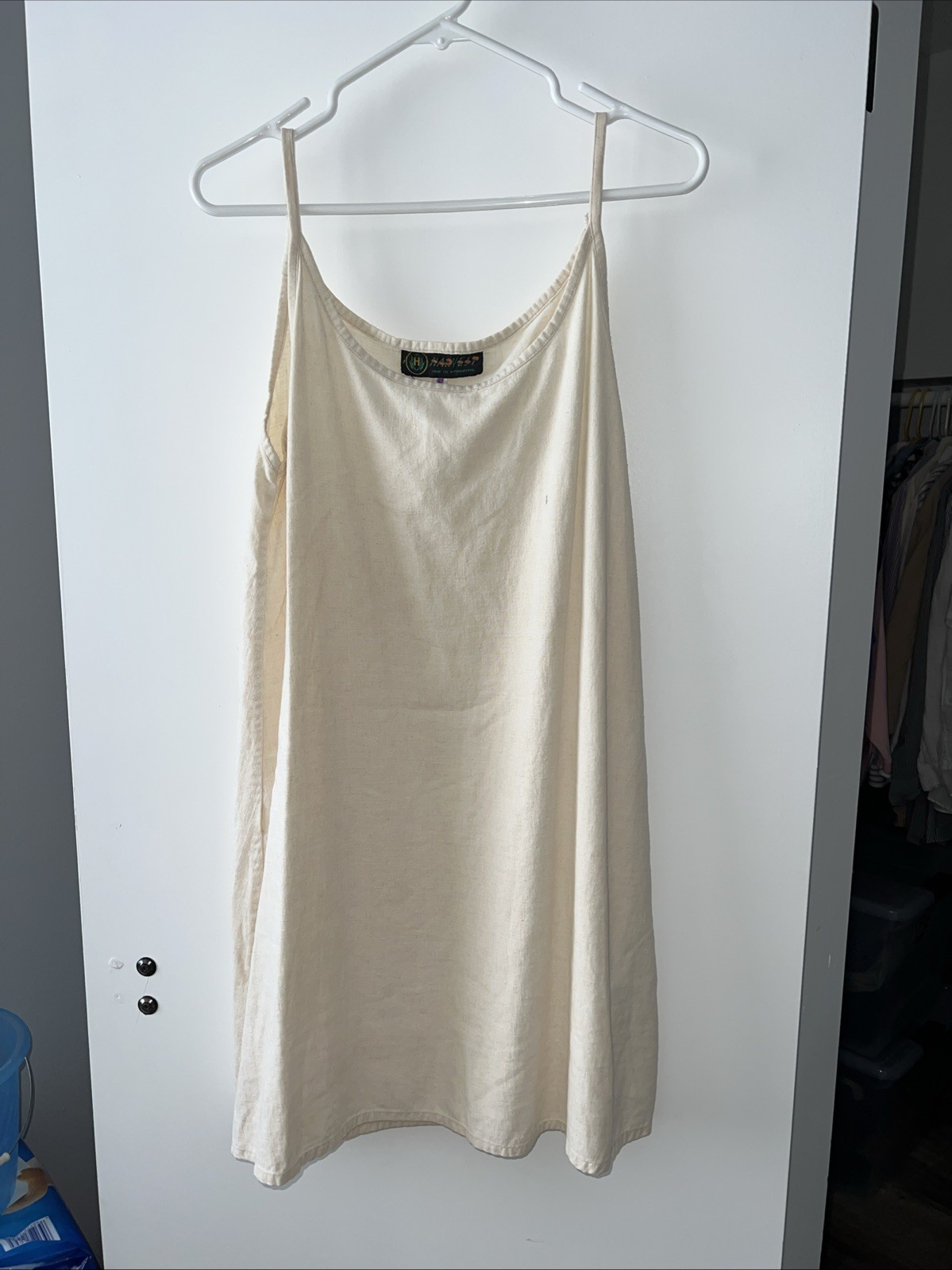 Hemp Blend Vintage Dress L (Runs Small S/M) Beige Imperfect See Pix Summer Wear