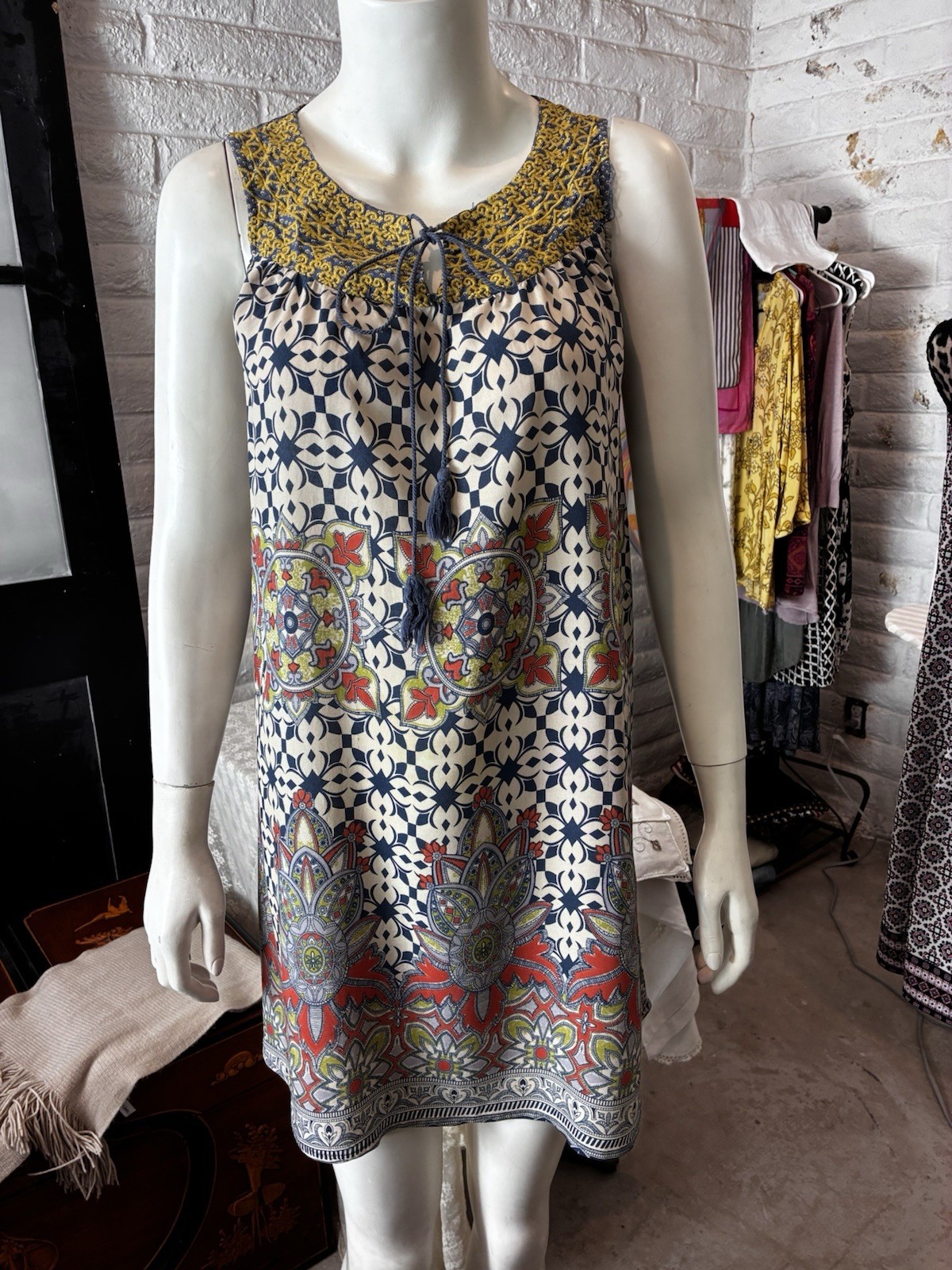 En Crème Bohemian Slip Dress Abstract Floral Multicolor Women’s S