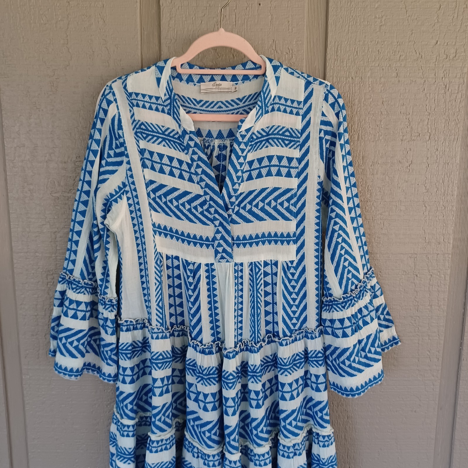 Devotion Twins Embroidered Ella Tunic Dress Size XS Women Boho Cotton Bell Sleev