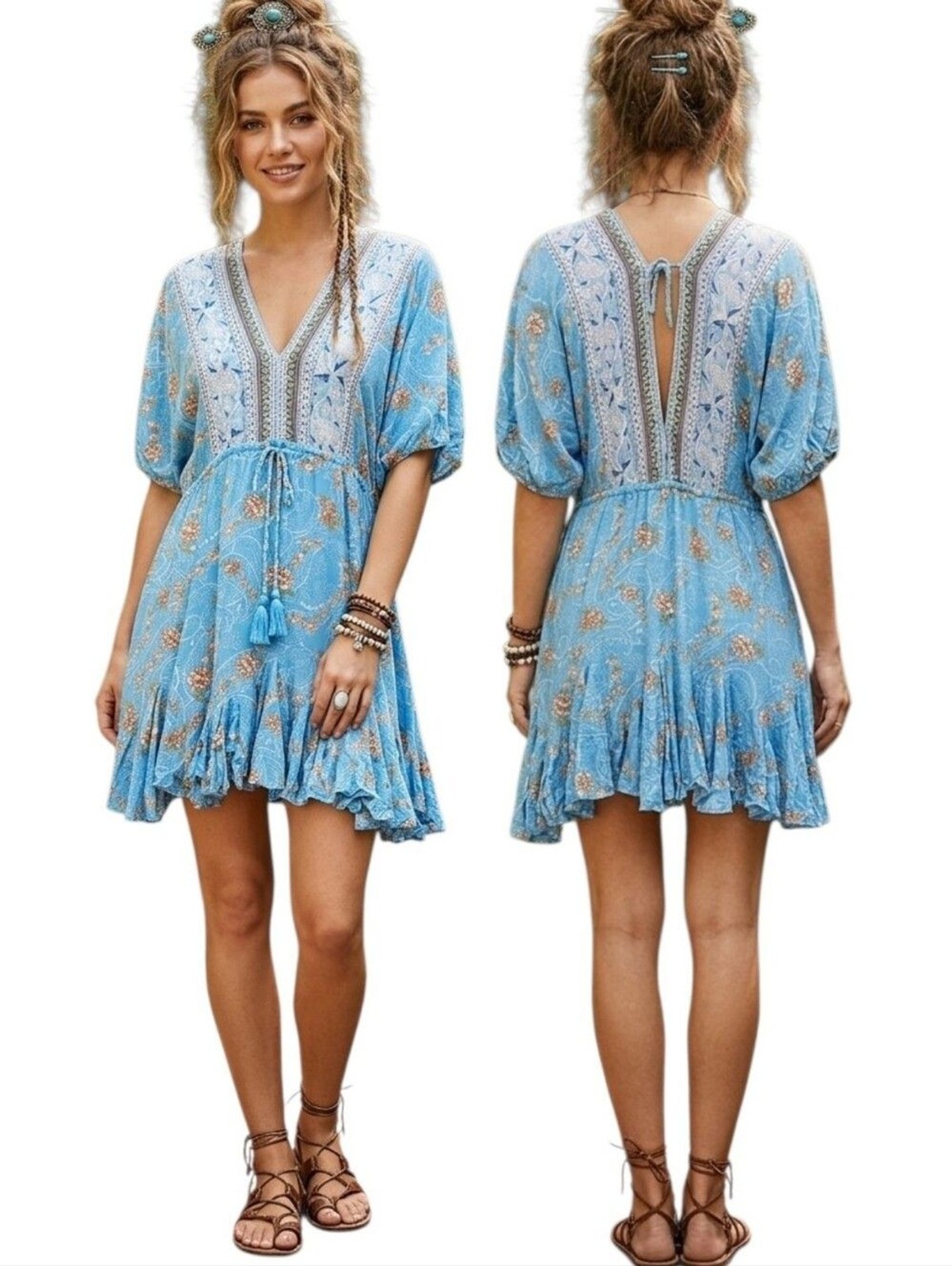 AAKAA Boho Blouson Mini Dress – Size S