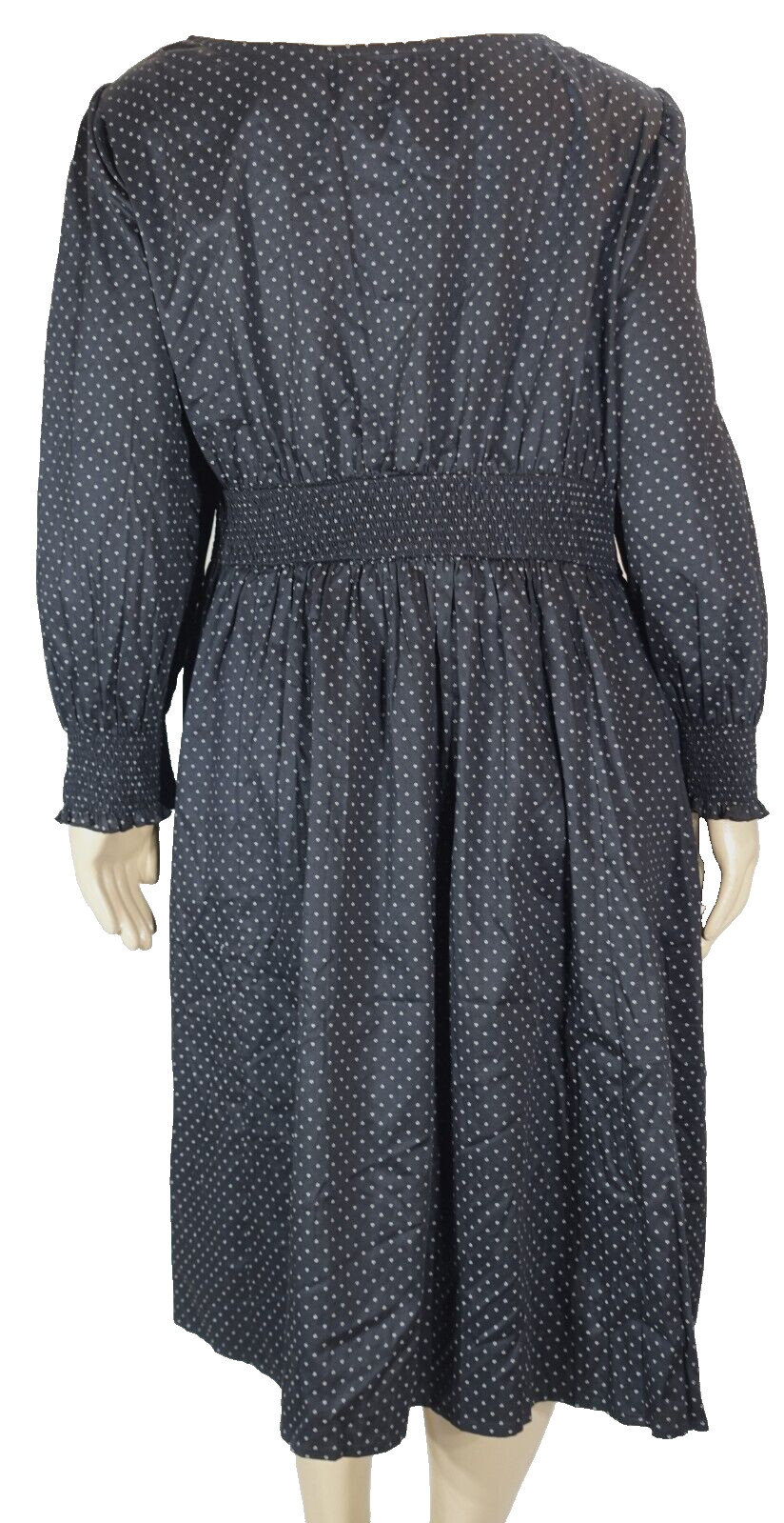 eShakti CUSTOM~MINT!!~BLACK W/WHITE PRINT COTTON RUCHED WAIST DRESS SZ:32W TALL