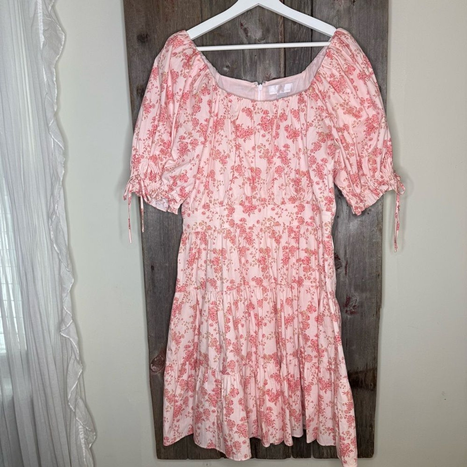 Rachel Parcell Pink Poppy Vine Puff Sleeve Tiered Mini Dress size Large