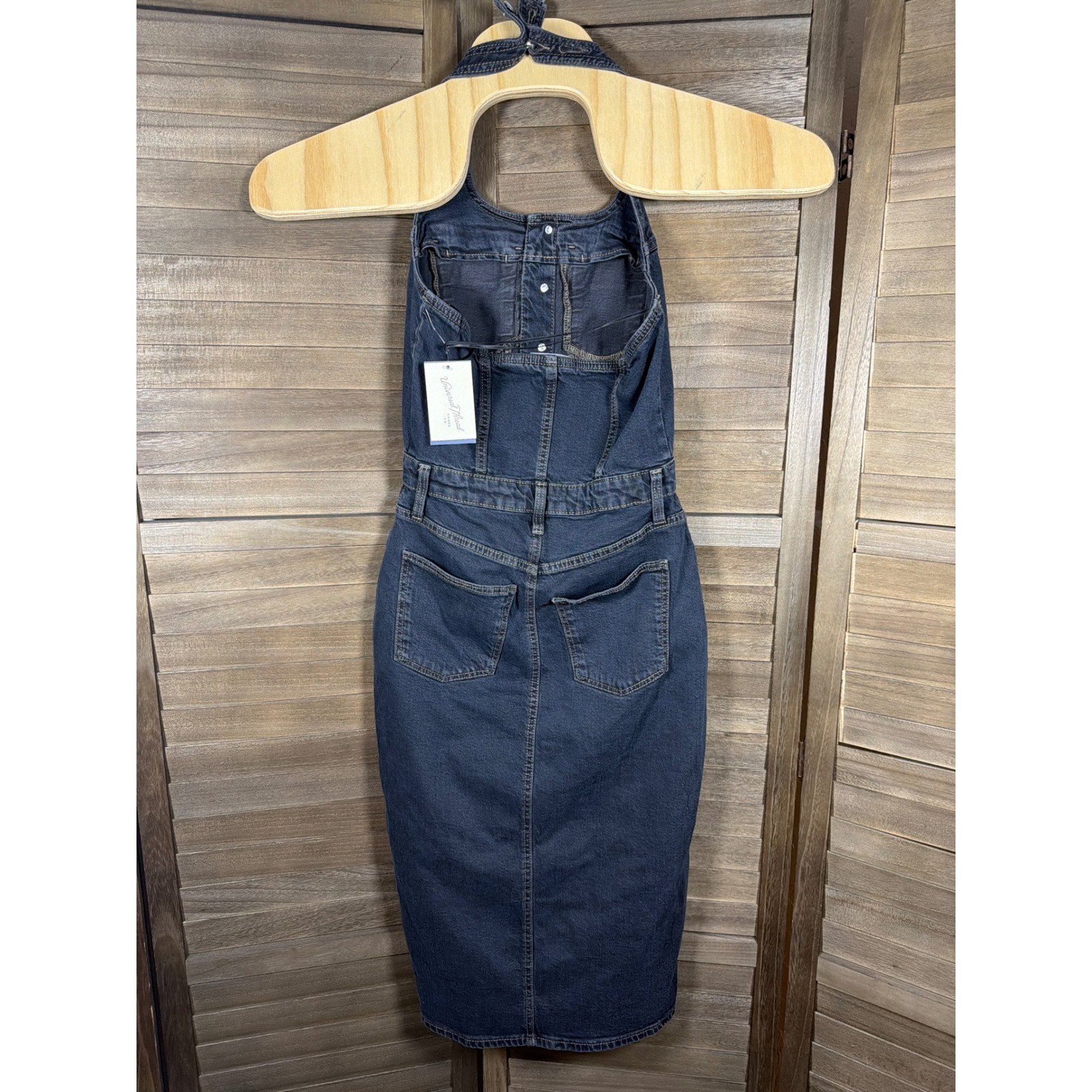 Universal Thread Denim Halter Midi Dress Dark Wash Button Front Womens 2 NEW