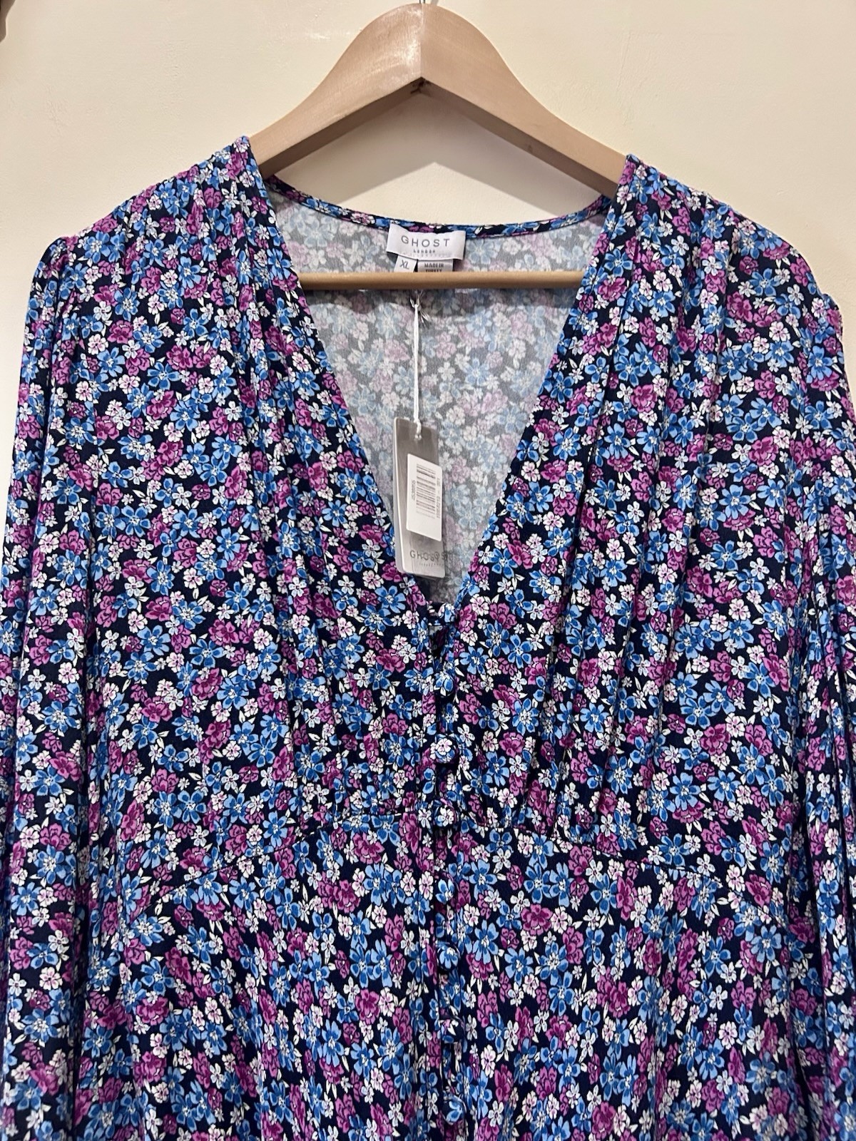 Ghost Alivia Floral Navy Midi Dress Size XL UK 16 BNWT