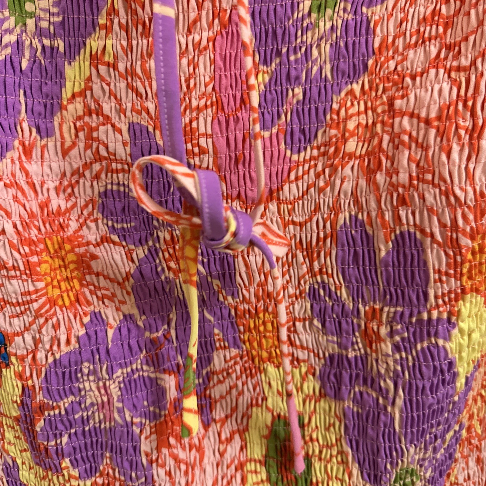 Bodycon Dress Multicolor Floral Smocked Mini Halter Tie Retro Sz 10 Clubbing