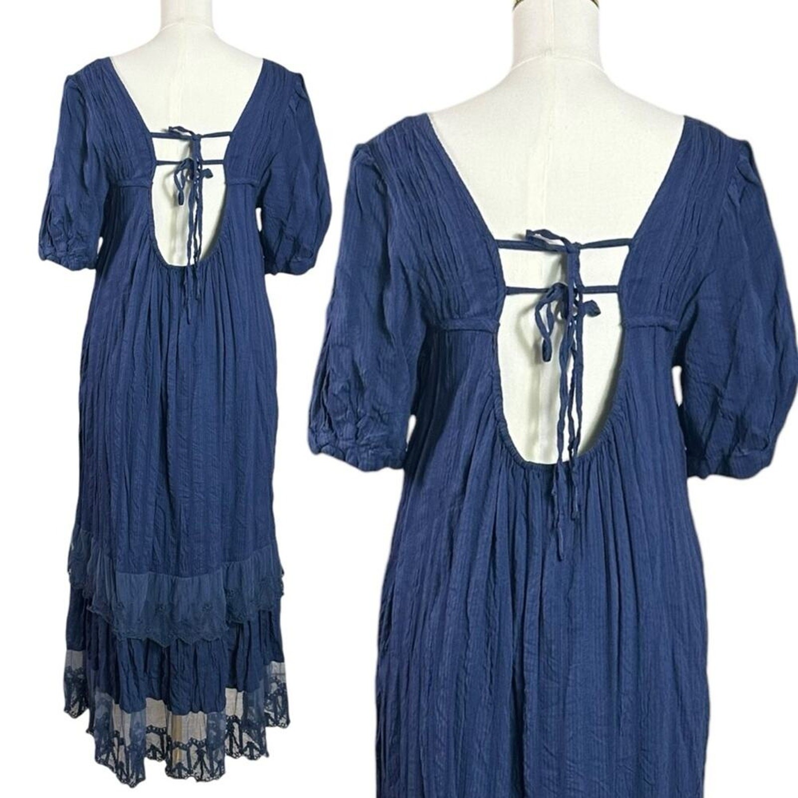 Free People Bohemian Cottage Americana Star Lace Calder Midi Dress Size Medium