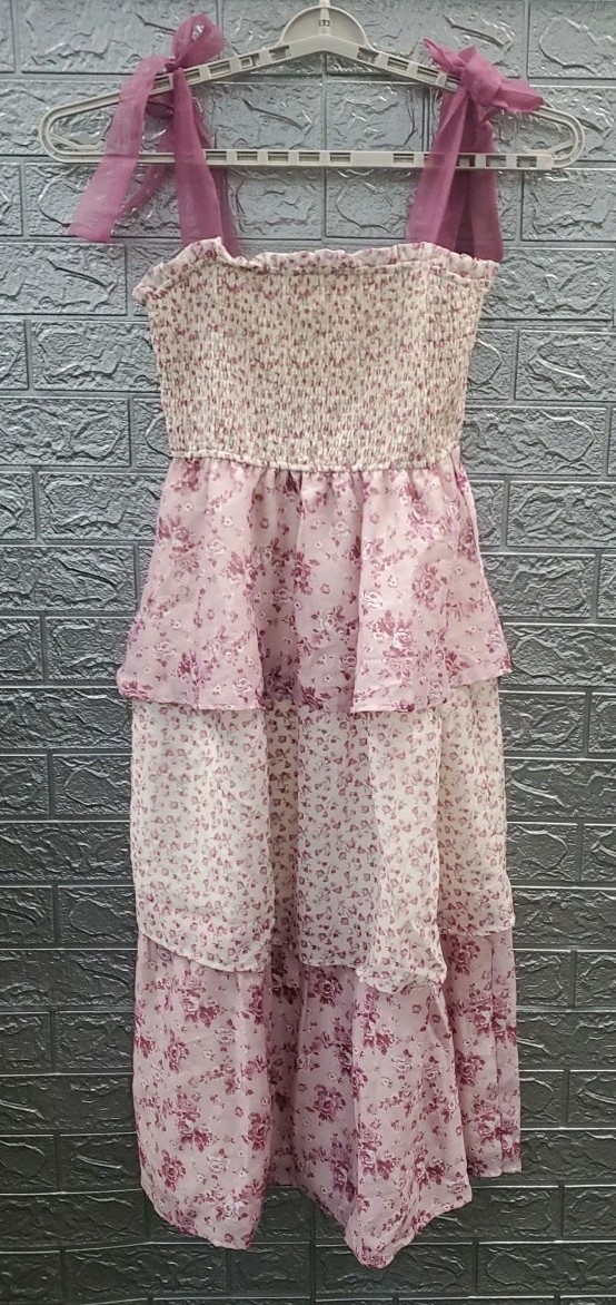 New One Loved Babe Cant Love You Anymore Tiered Dress Pink/White Size Medium