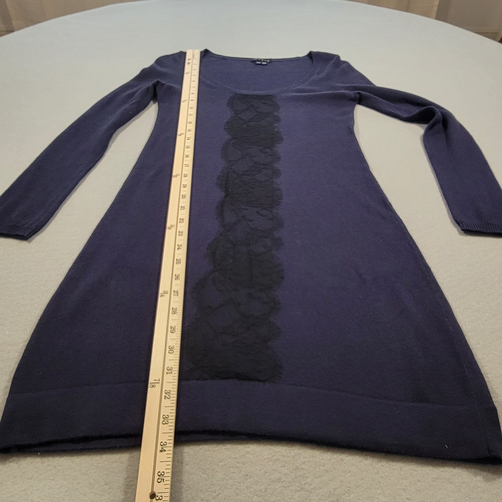 Theory Cashmere Blend Dress Blue Black Women’s Petite Long Sleeve Lace Front