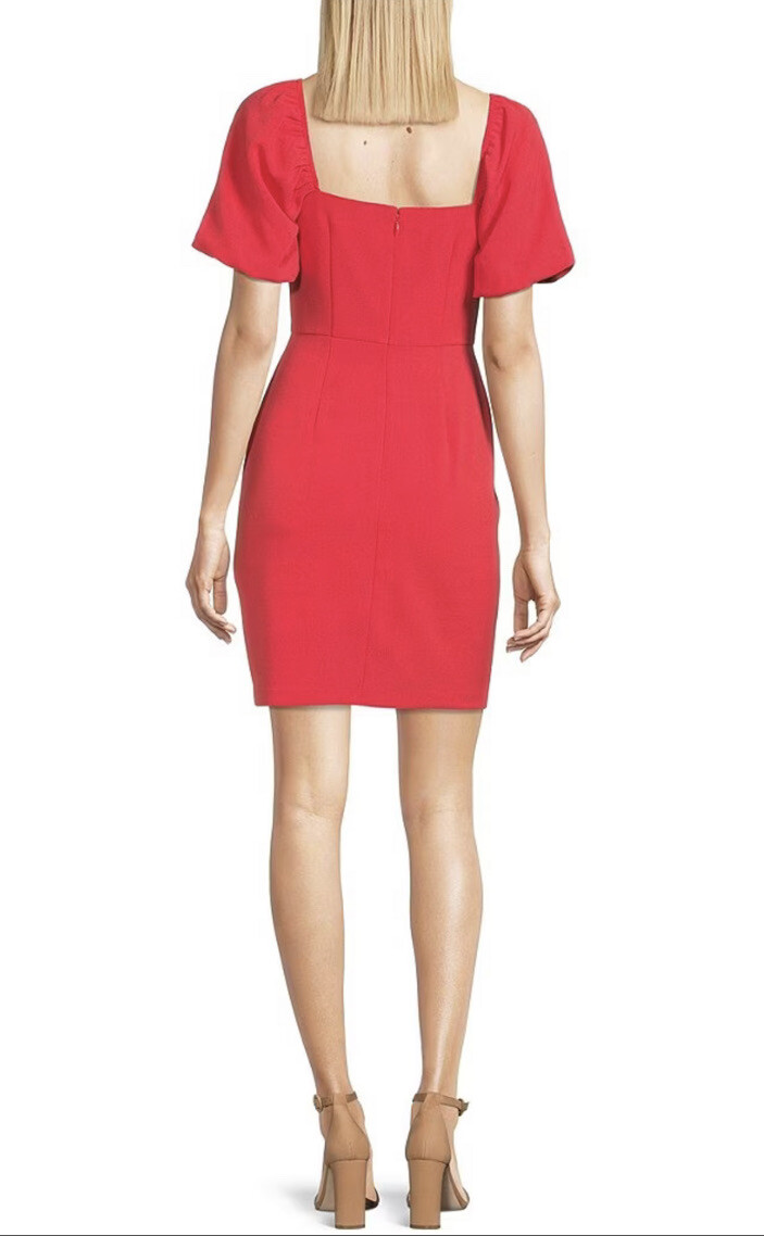 Eliza J Stretch Square Neck Short Puffed Sleeve Sheath Dress Size 6 Red NWT $128