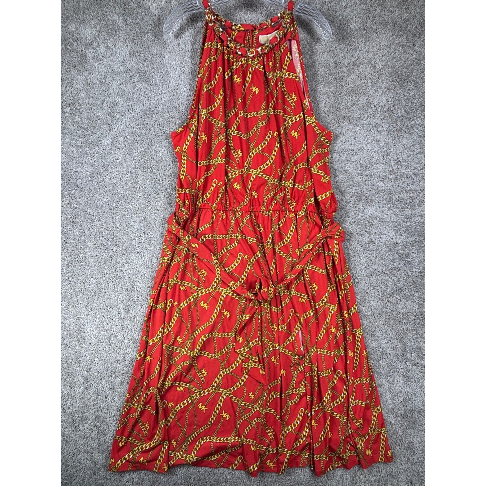 Michael Kors Red Gold Chain Link Halter Neck Maxi Dress Plus Size 3X NWT