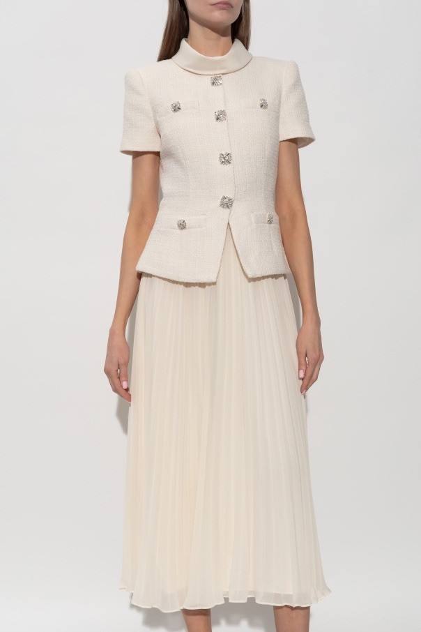 Self portrait CREAM BOUCLE COLLARED MIDI DRESS $ 750 Size US 2 UK 6