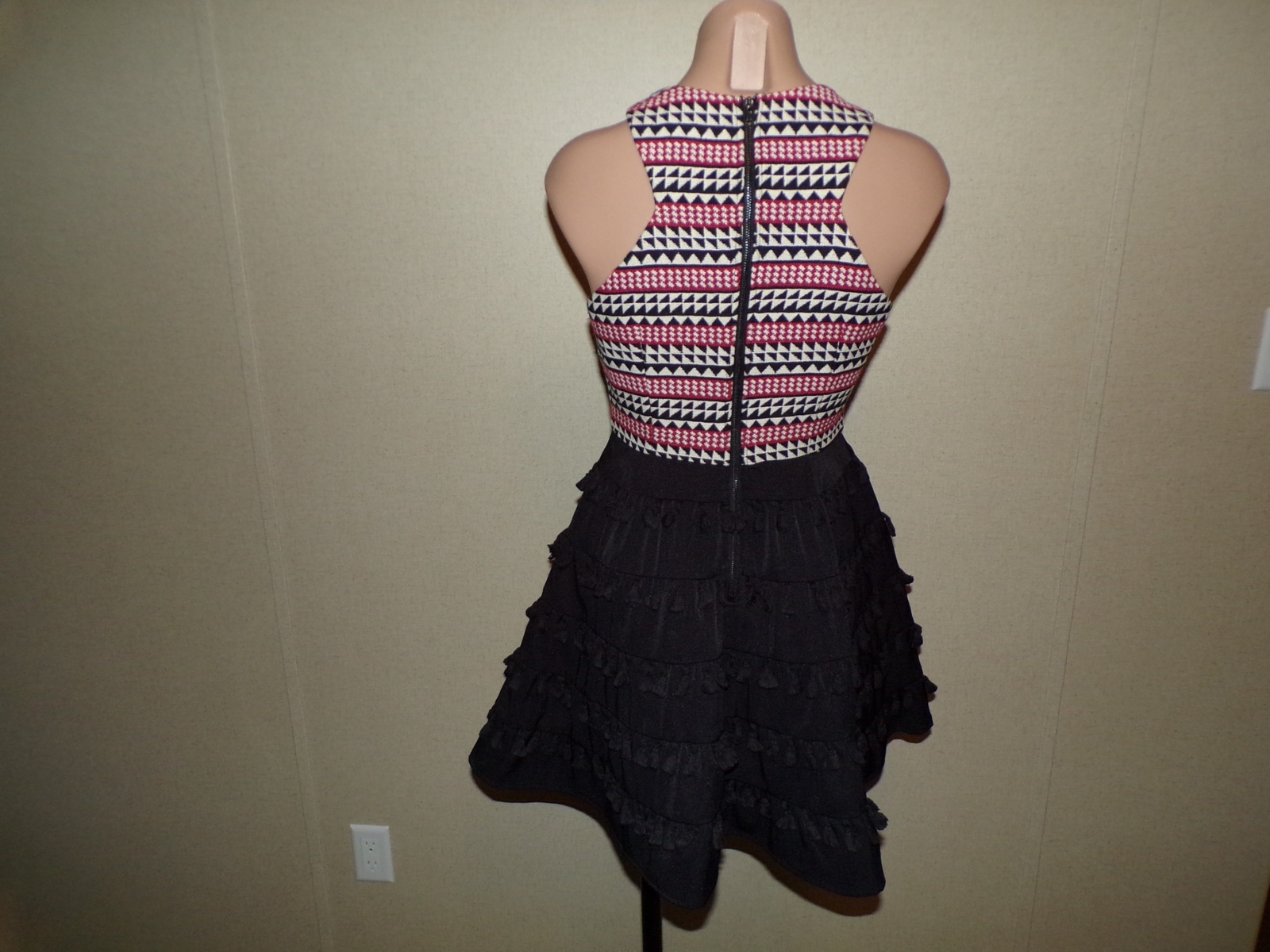 Do Be Tassel Mini Dress Size Small Womens Red Black A-Line Sleeveless