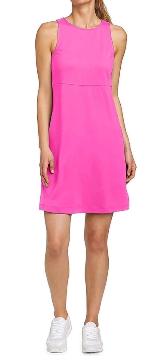 NWT EDDIE BAUER S ASTER EMPIRE WAIST UPF 50+ MOISTURE WICKING LAVA PINK DRESS