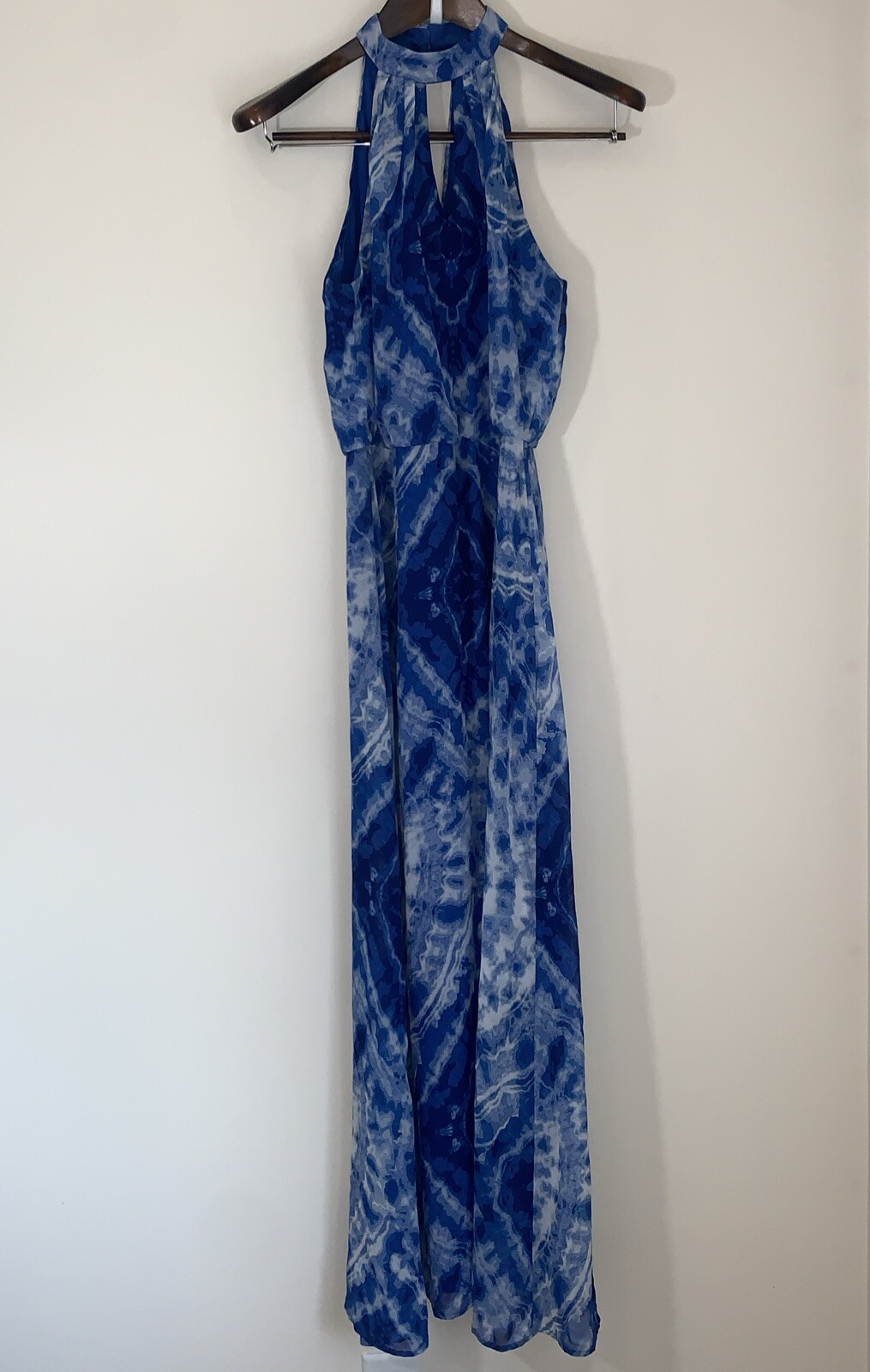 Bisou Bisou Maxi Dress Womens 2 Blue Muted Geometric Print Romantic Wedding