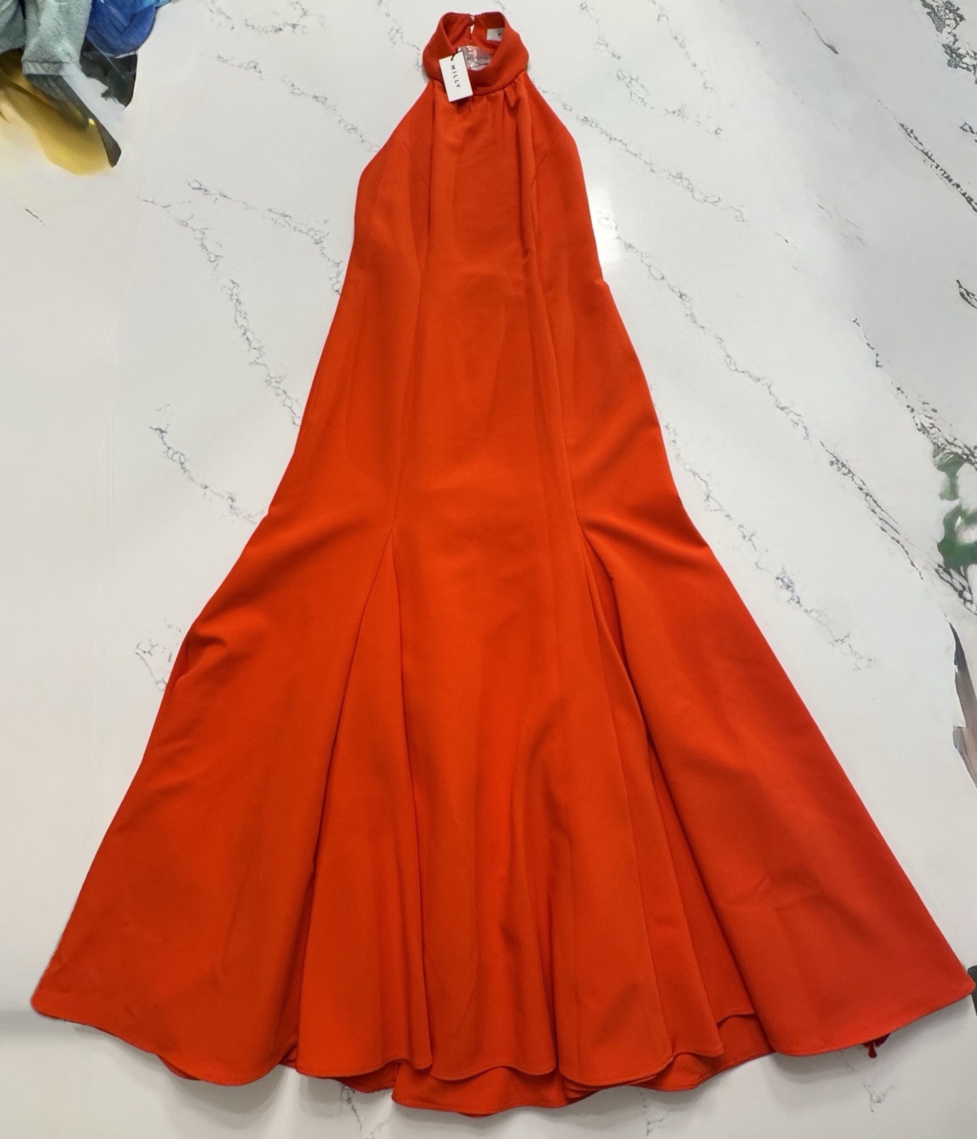 Milly New W Tags Penelope High Neck Cady Halter Dress In California Coral SZ 8