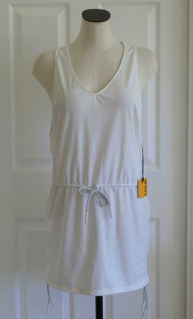 NWT LOLE Paloma White Ruched Drawstring Sides & Waist Razorback Dress/Coverup S