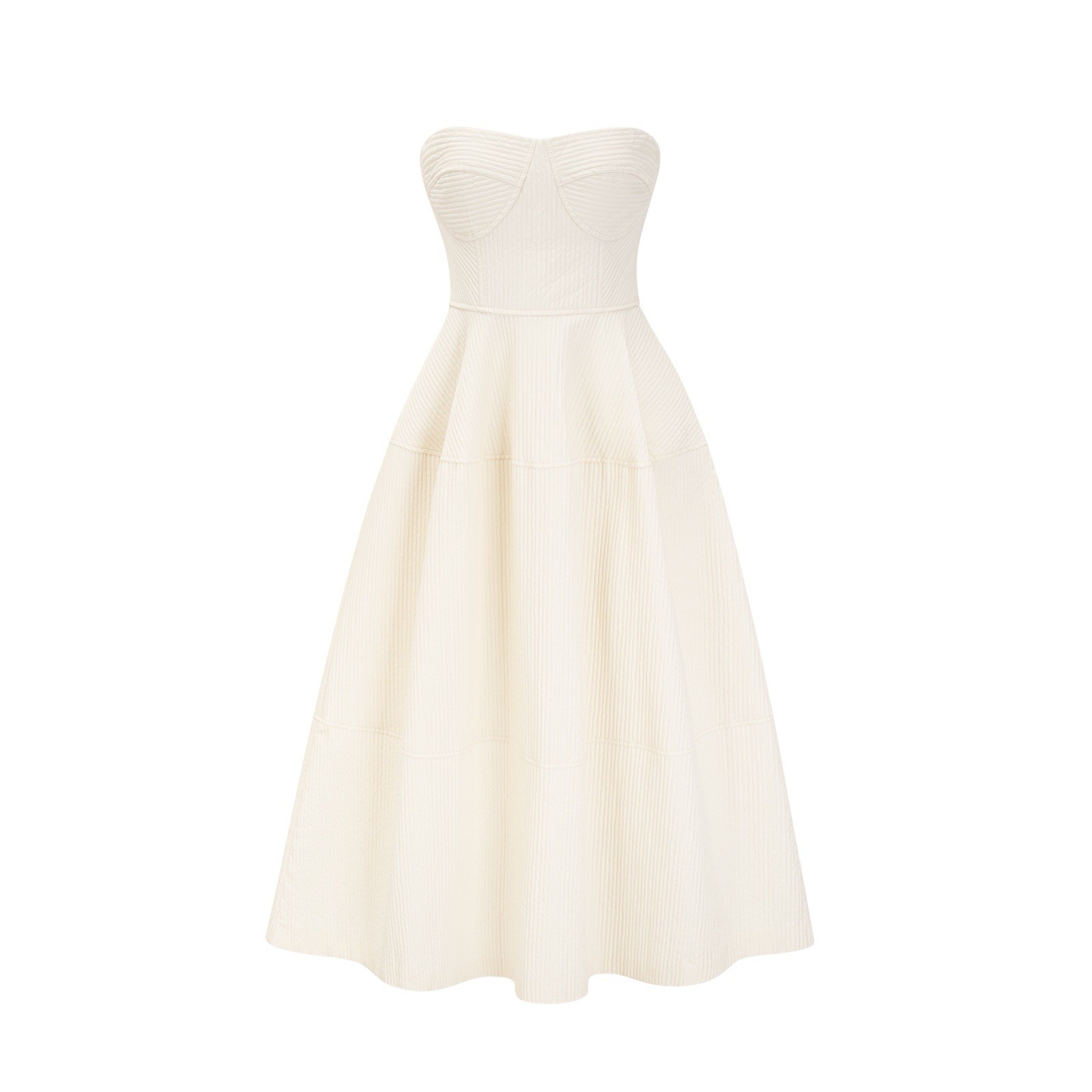 NWT MISS ROSIER Size L Neutrals Cortny Bustier style Pleated Midi Dress POCKETS