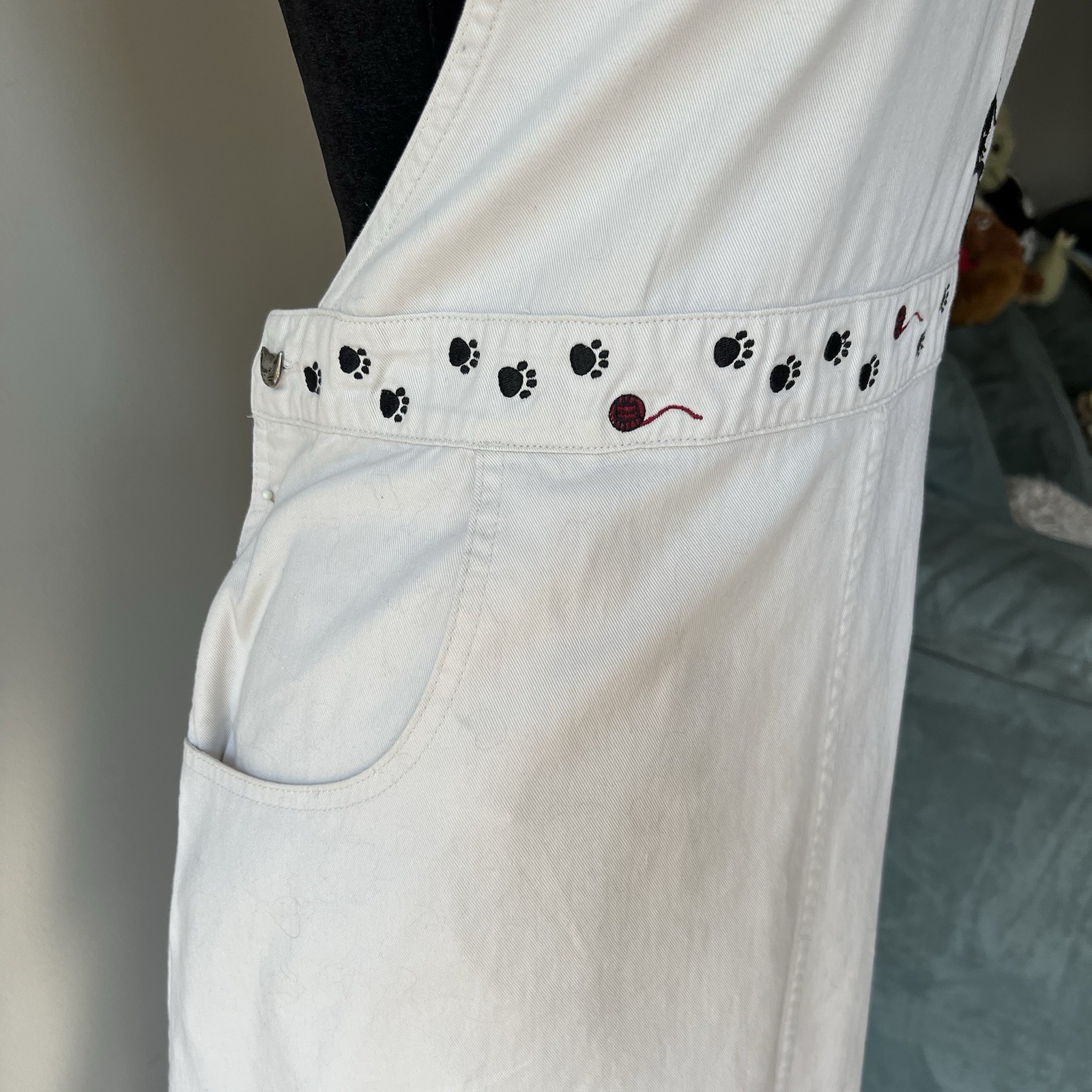 Black Cat Embroidered Cream Pullover Dress Cat Buttons Pockets One Of A Kind