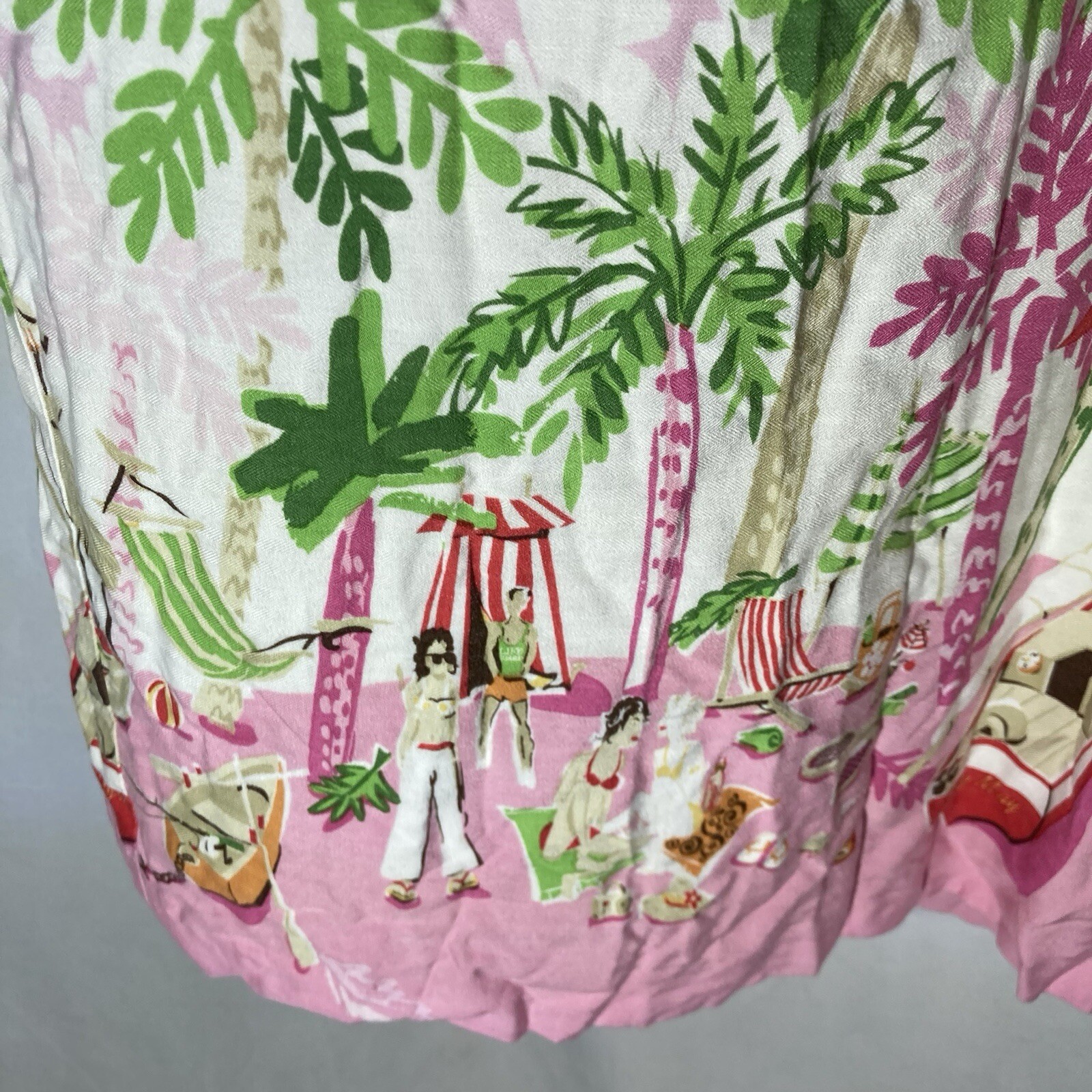 K STUDIO pink multicolor beach scene sleeveless rayon shift dress 8