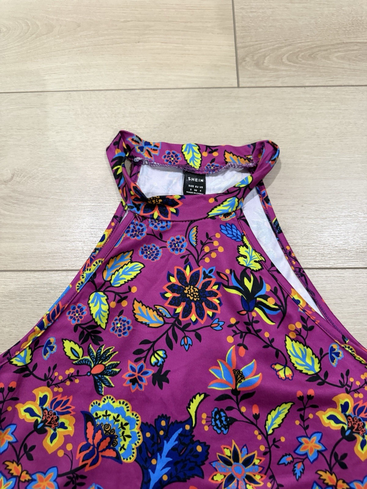SHEIN Purple Multicolor Floral Halter Neck Sleeveless Long Maxi Dress S
