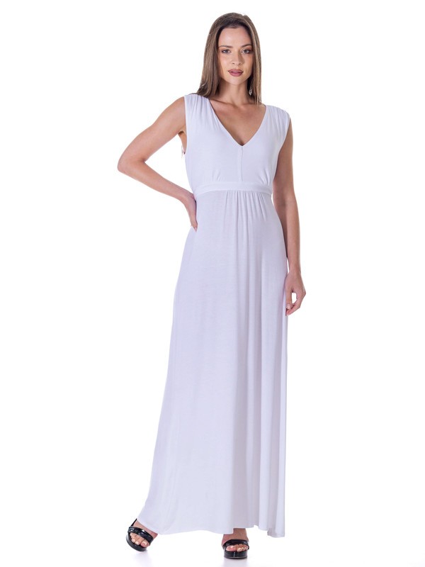 24seven Comfort Apparel Women’s Maxi Dress with Belt (White, Medium)