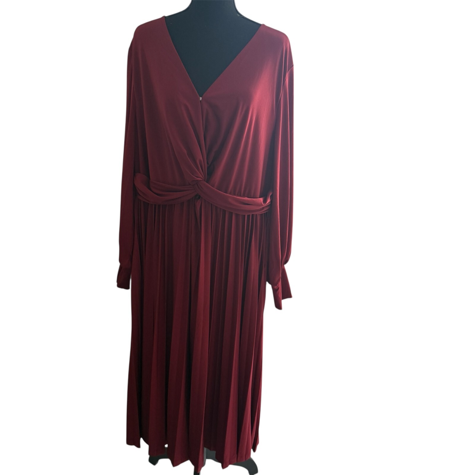 Eloquii Knot Front Pleated Skirt Midi Dress in Rich Burgundy Size 20