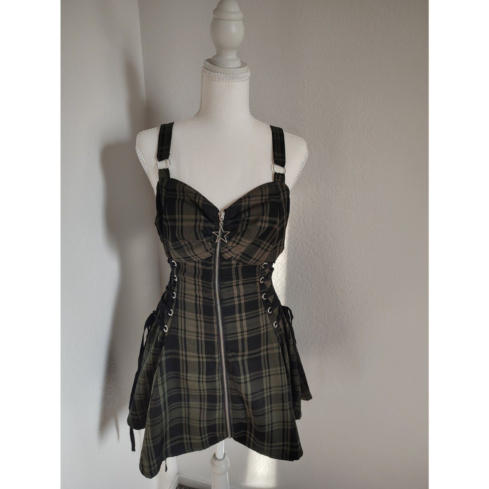 Alt Fashion Social Collision Plaid Corset Mini Dress Emo Punk Grunge Rave Outfit