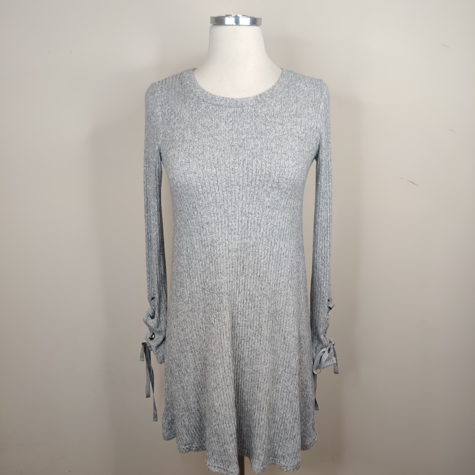 American Eagle Soft Plush Fleece Dress Gray XS Long Sleeve Lace Up Cuff