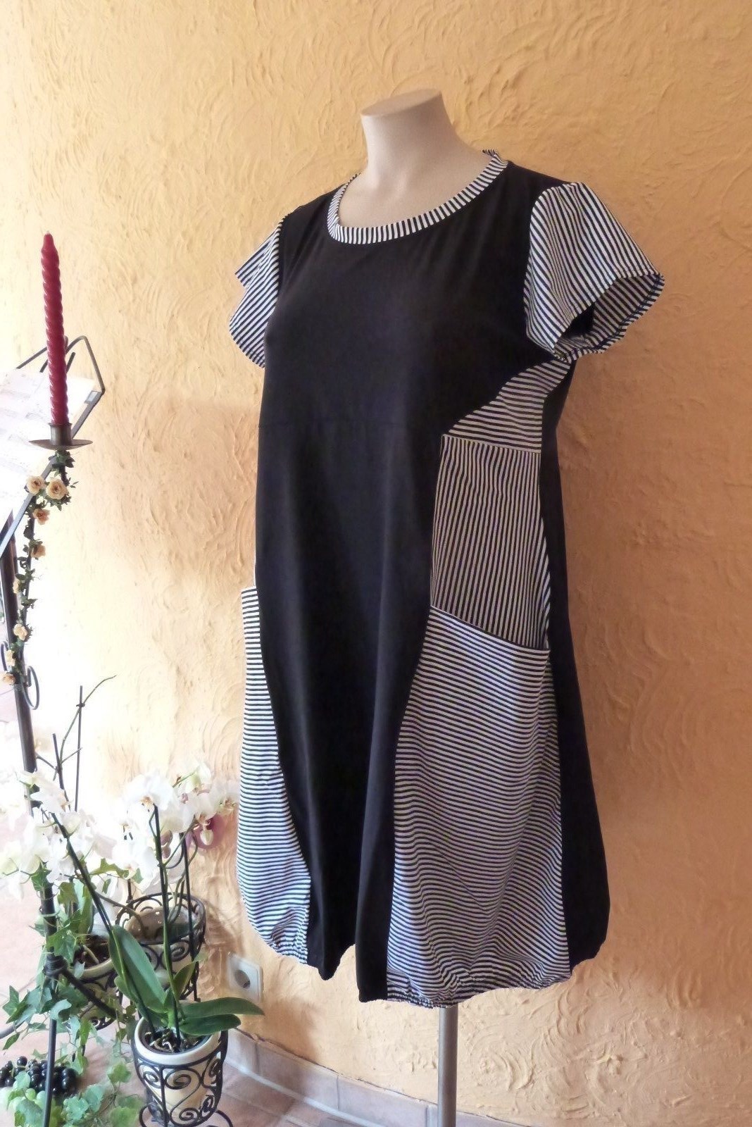 BORIS INDUSTRIES BALLOON Dress 48 50 (5) NEW! black white a shape lagenlook