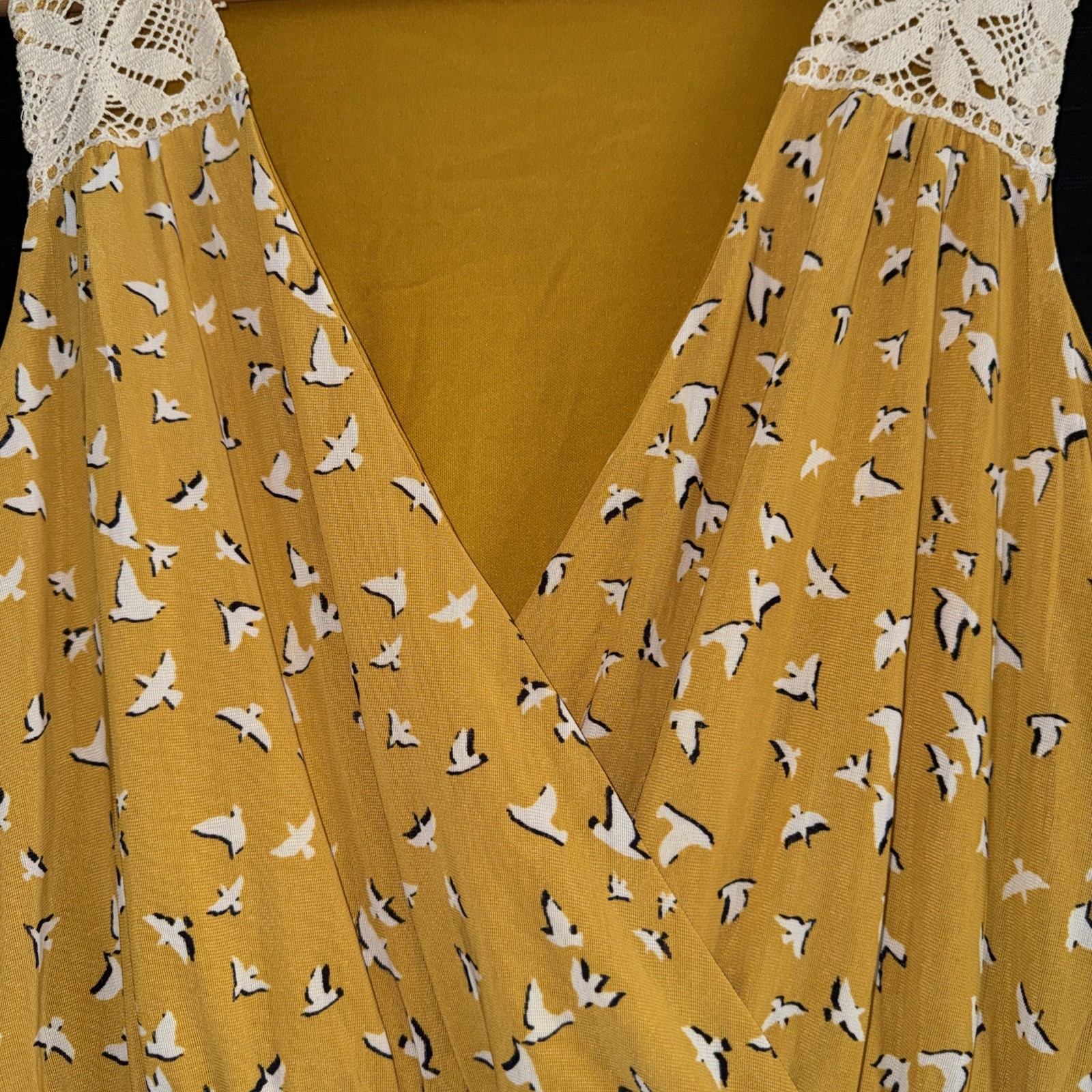 SirenLily Womens Yellow Gold Cross Over V Neck Fit and Flare Sleeveless Dress L