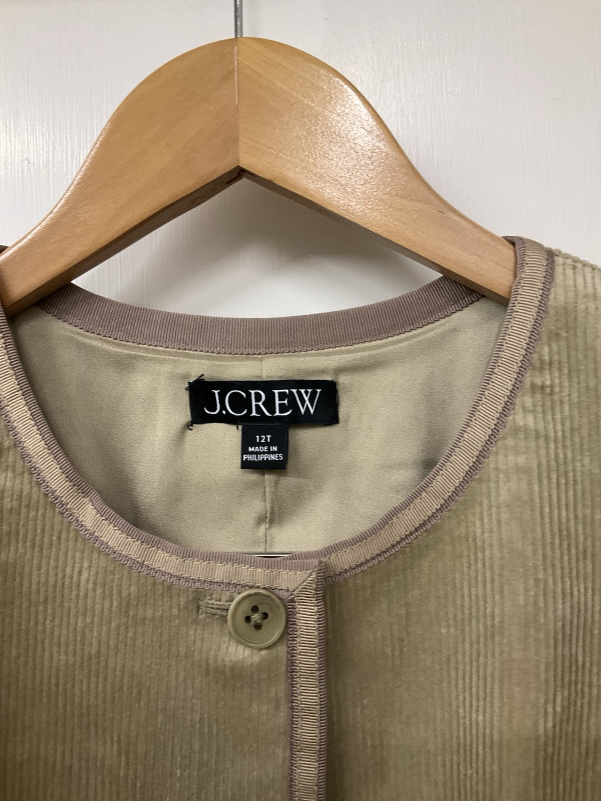 J Crew Parc Corduroy Collarless Stretch Beige Buckthorn Dress 12 Tall
