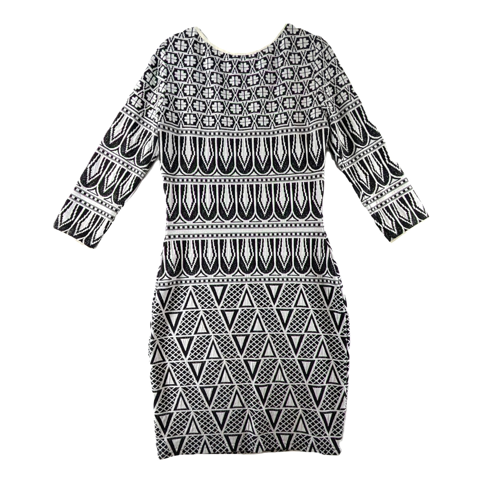 Joseph Ribkoff Sweater Dress Womens Size 8 Black White Knit Pullover Bodycon