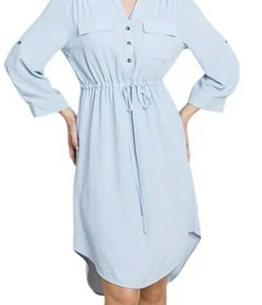 Luxe Botique Button Shirt Dress Light Blue 3/4 Sleeve Sz S Sold Out