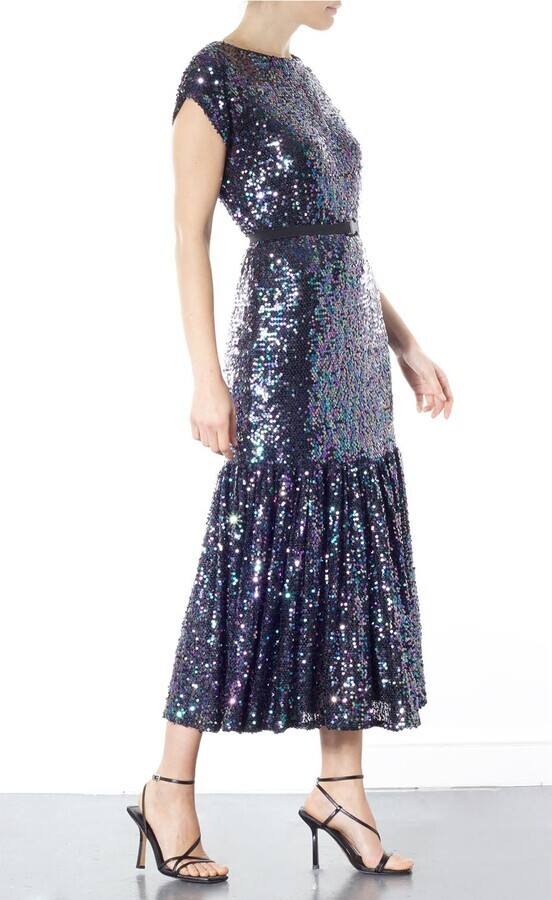 Wolf & Badger Meem Label Drop Waist Sequin Evening Party Midi Kate Dress M UK 14
