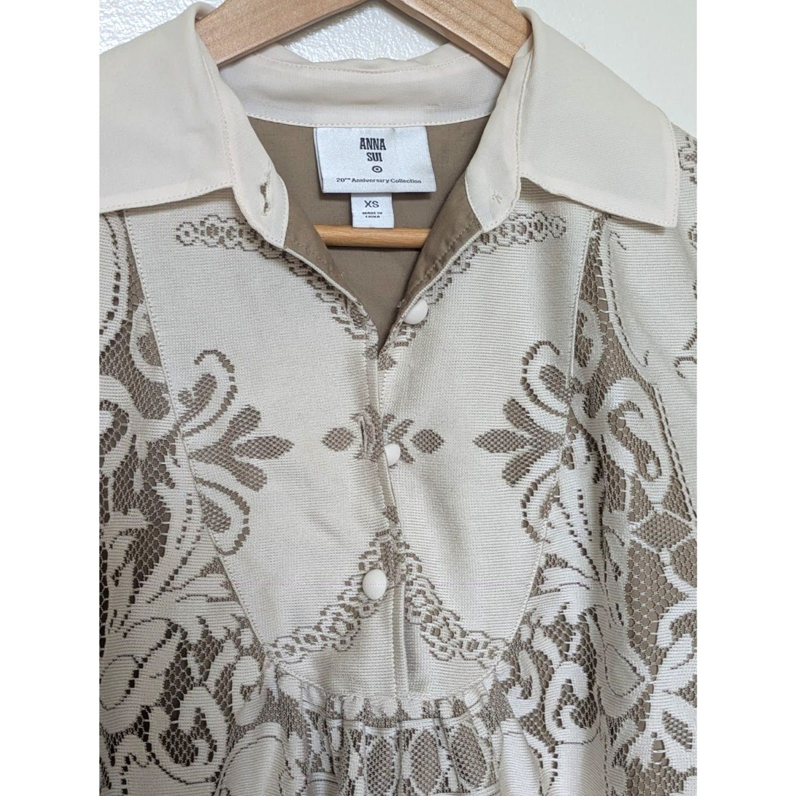 Anna Sui x Target Limited Edition Tan Babydoll Oversized Lace Long Sleeve Dress