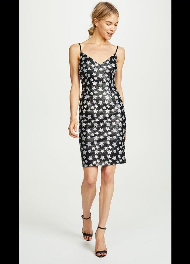 Black Halo Amorie Sequin Dress 12 Starry Night Party Mini Cocktail Black Silver