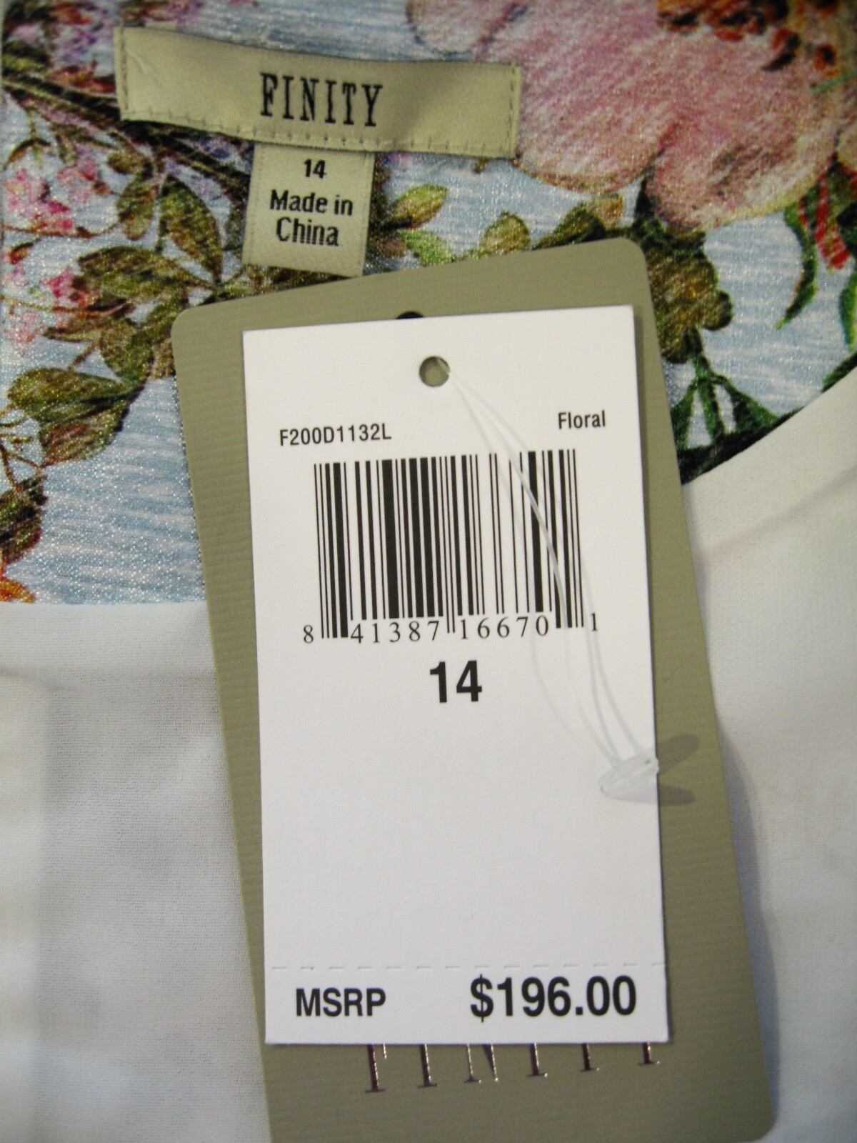 $196 Size 14 Finity Floral Sleeveless Dress