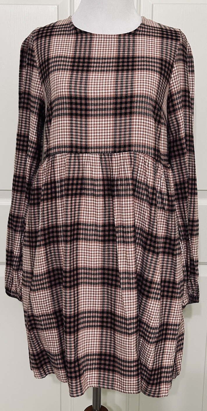 NWT Copper Key size XS pink black plaid long sleeve fit and flare dress juniors