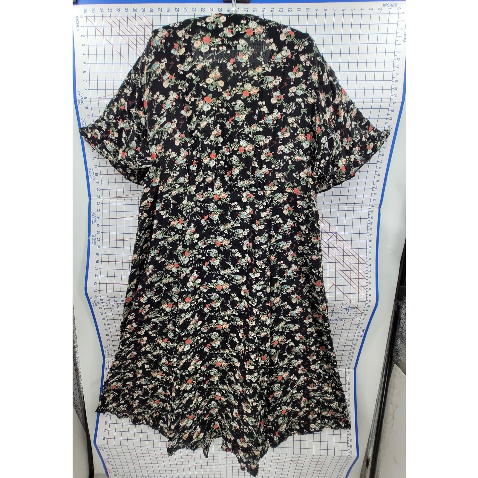 Adrian Jordan Vintage Black Floral Midi Dress Empire Waist Button Front Plus