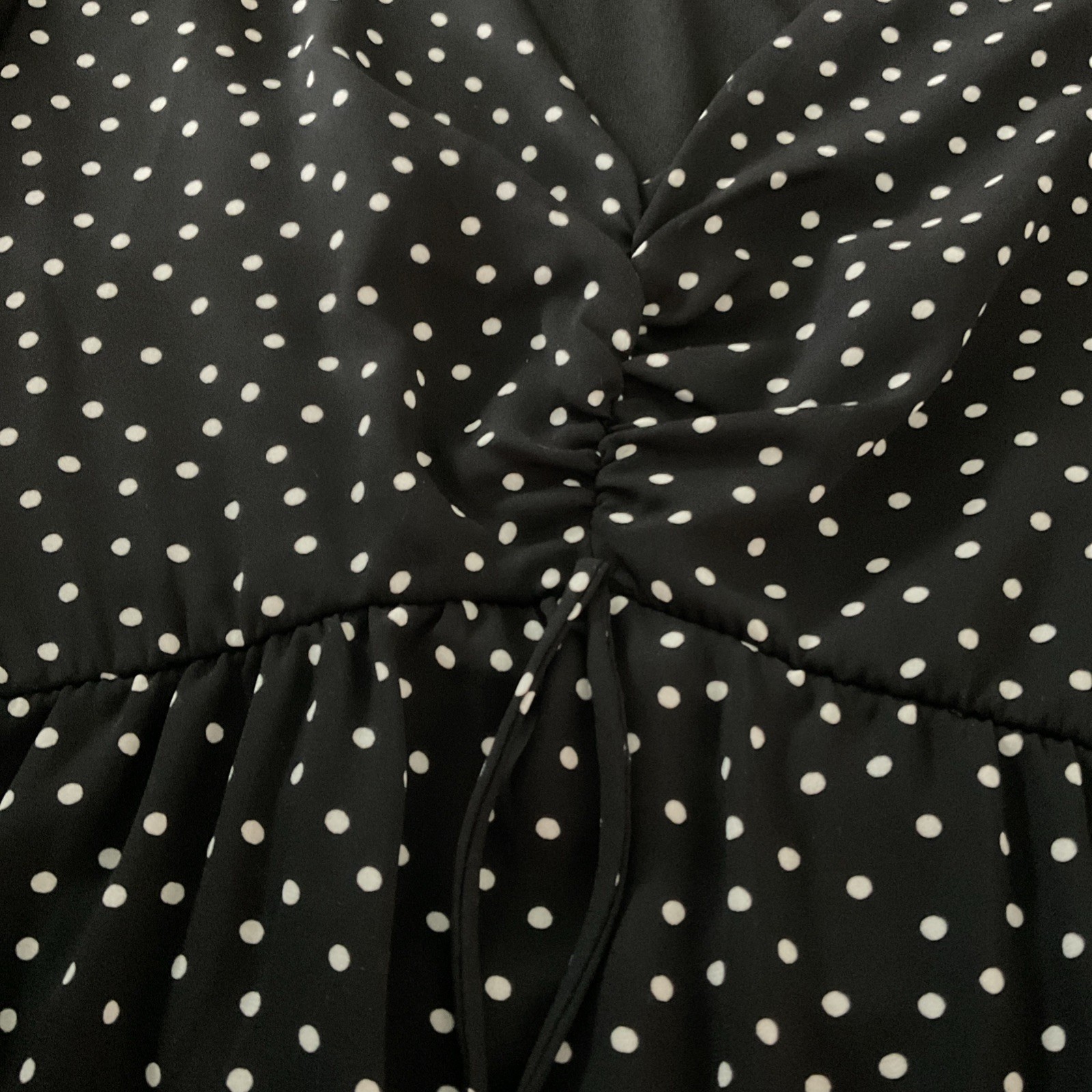 Blue Rain Polka Dot V-Neck Mini Dress Short Sleeve Black White Sz S