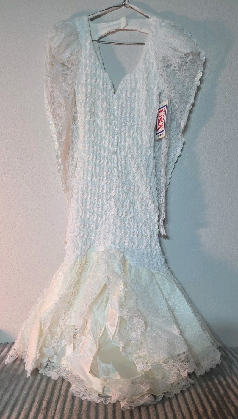 Vtg NOS ONON 80s Lace Sequins 100% Acetate Dress Formal Small Sz 3 USA Made NWT