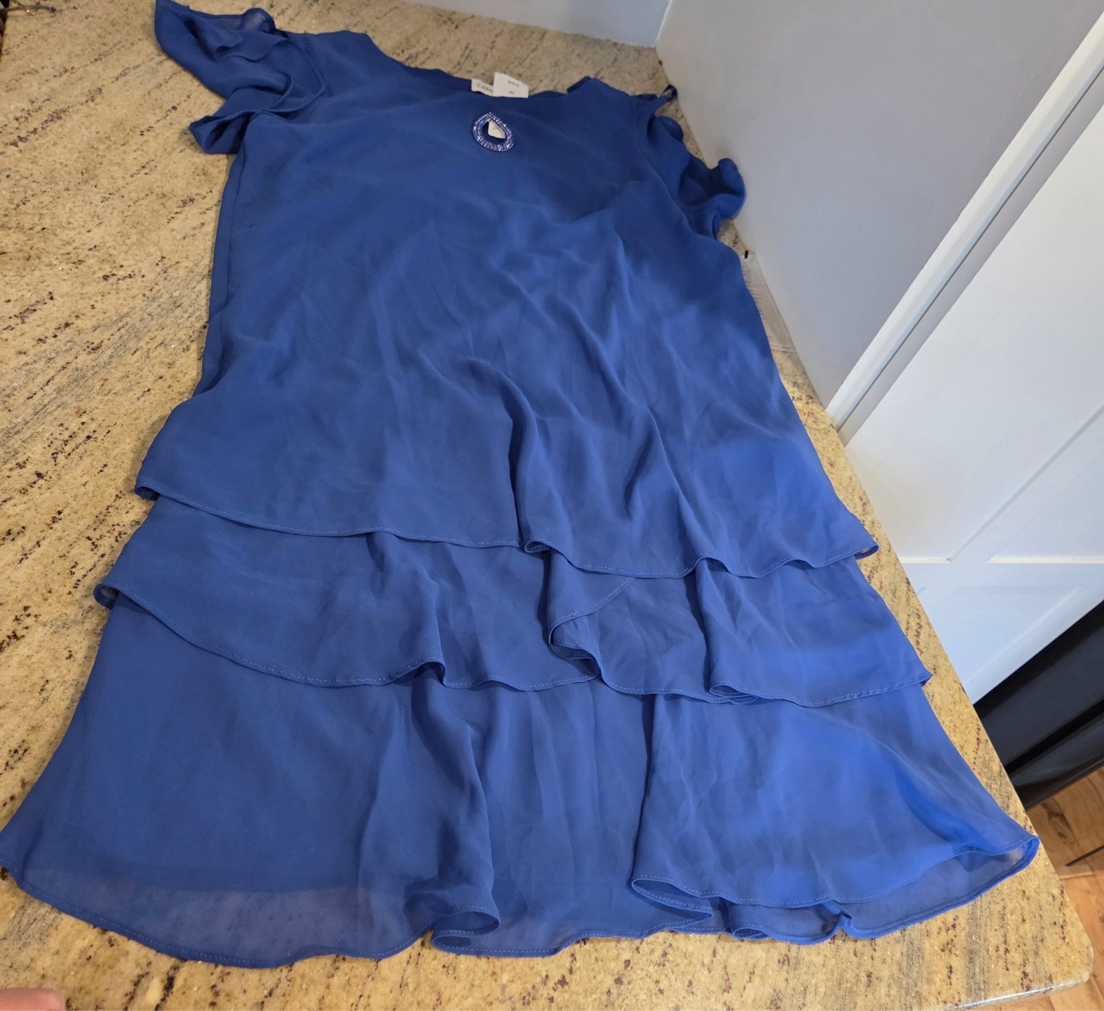 New! Coldwater Creek Sz 10P Iris Blue Chiffon Tiered Knee Length Dress Cocktail