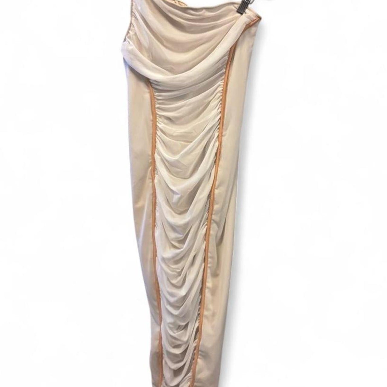 Contemporary Bodycon White One Shoulder Midi Dress – Minimalist Ruched Large